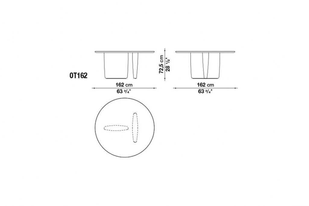 line drawing and dimensions for a b&b italia tobi ishi outdoor dining table