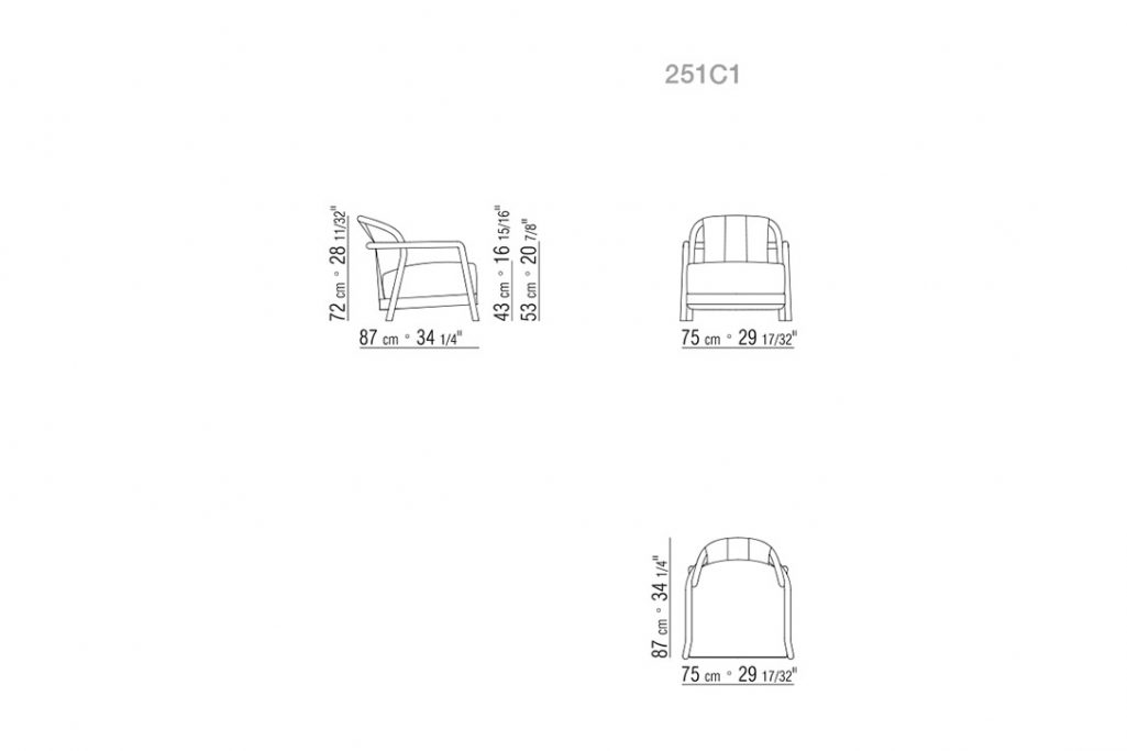 line drawing and dimensions for flexform alison outdoor armchair