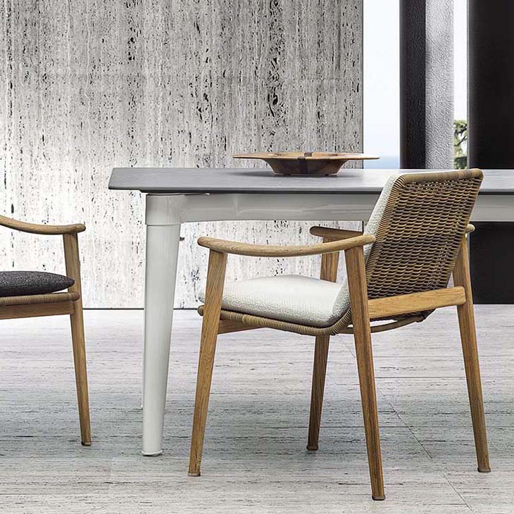 minotti fynn outdoor dining arm chairs in situ