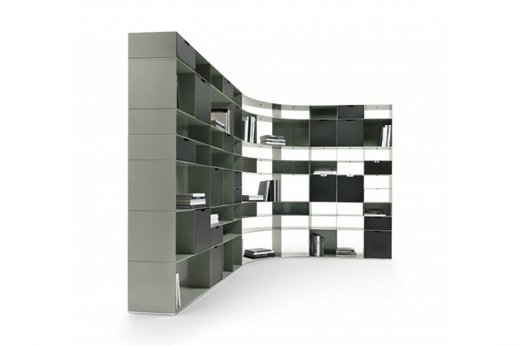 flexform infinity bookcase with box cowhide storage baskets
