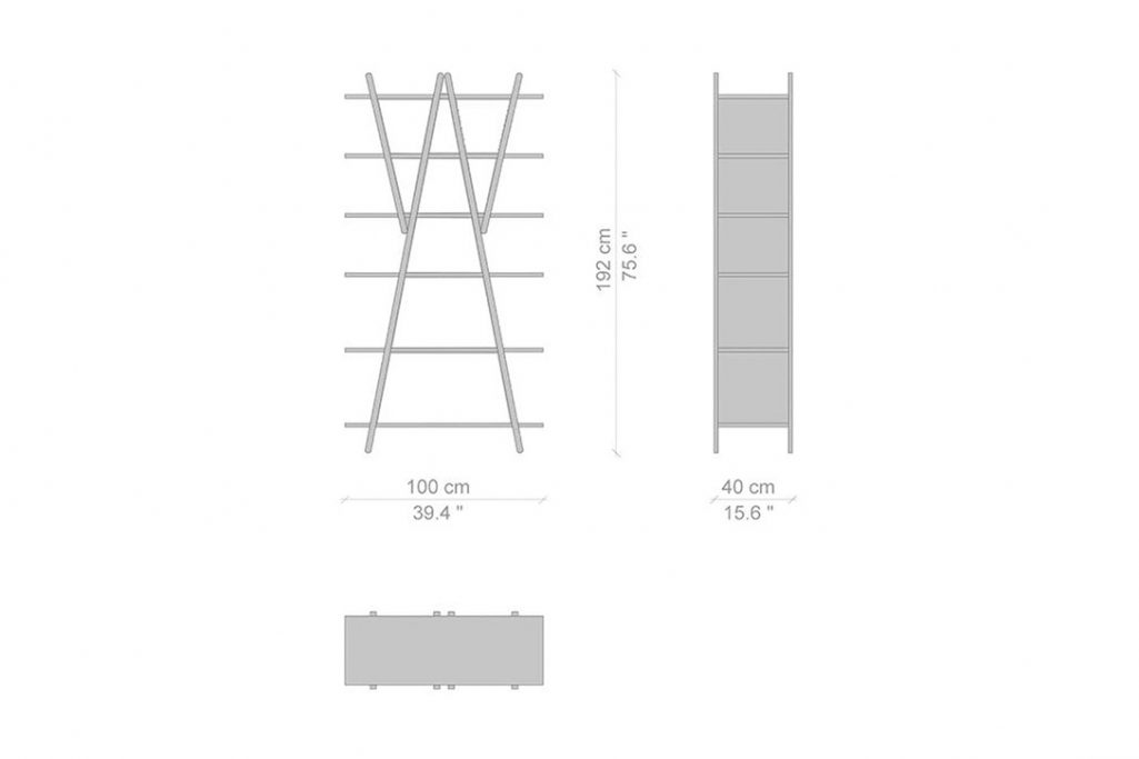 line drawing and dimensions for a cassina nuvola rossa bookcase