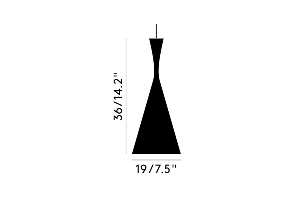 line drawing and dimensions for tom dixon beat pendant light tall