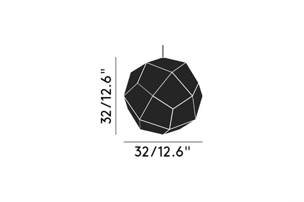 line drawing and dimensions for tom dixon etch pendant light 32cm