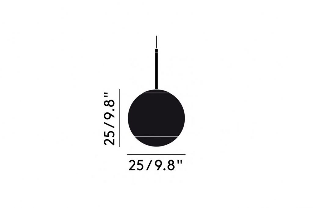 line drawing and dimensions for tom dixon mirror ball pendant light 25cm