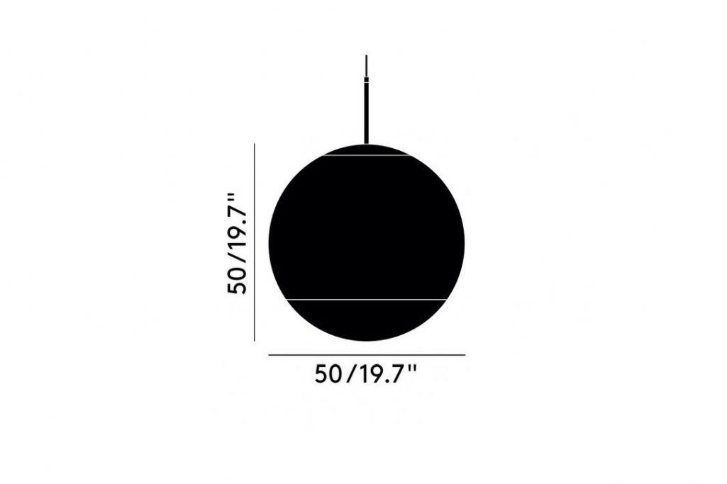 line drawing and dimensions for tom dixon mirror ball pendant light 50cm