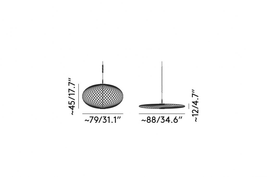 line drawing and dimensions for tom dixon spring pendant light medium