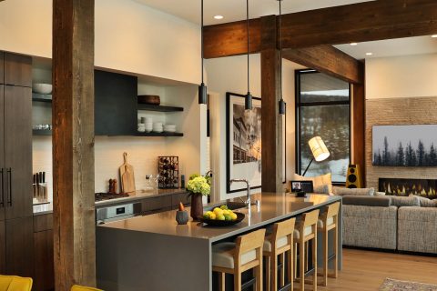 mountain modern kitchen featuring smart home technology at 232 lake lodge moonlight basin big sky, mt