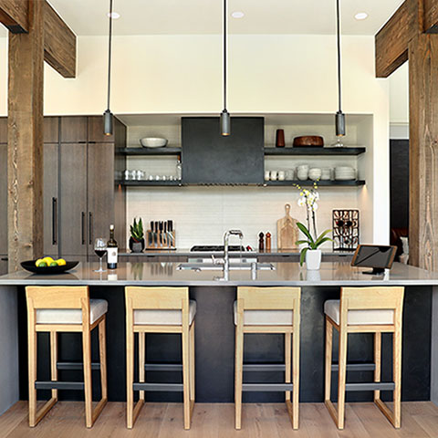 mountain modern kitchen featuring smart home technology at 232 lake lodge moonlight basin big sky, mt