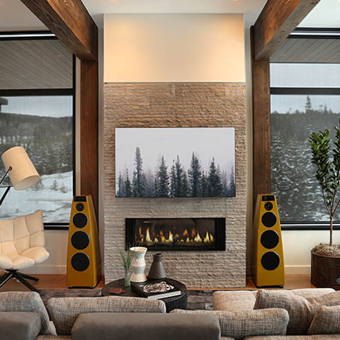 luxurious living room featuring modern furniture and smart home technology at 232 lake lodge moonlight basin big sky, mt