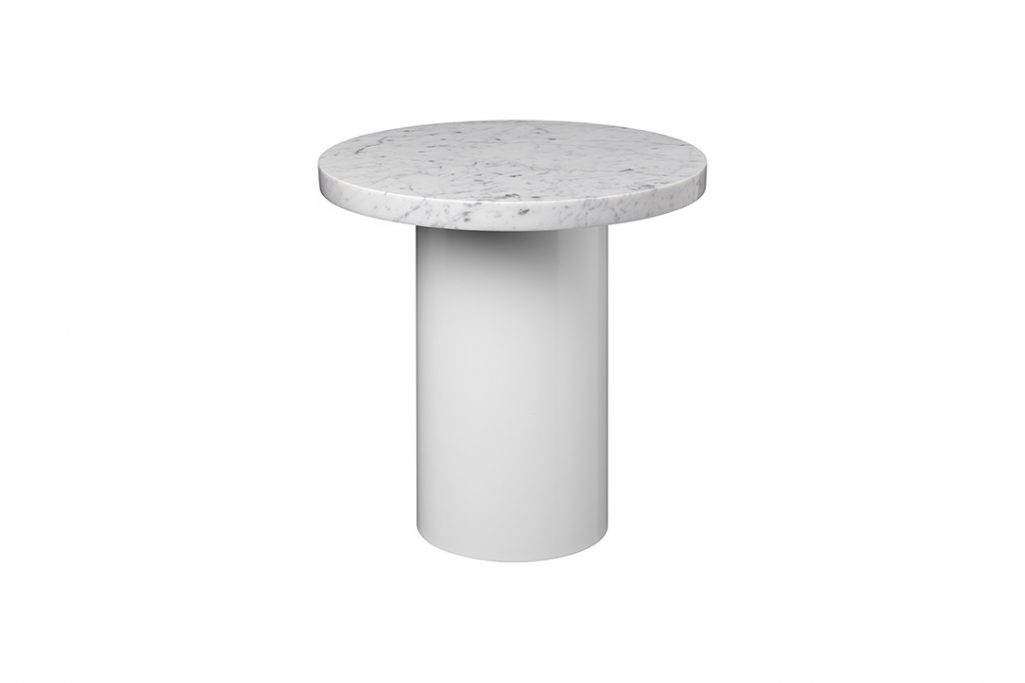 e15 enoki side table bianco carrarra and signal white