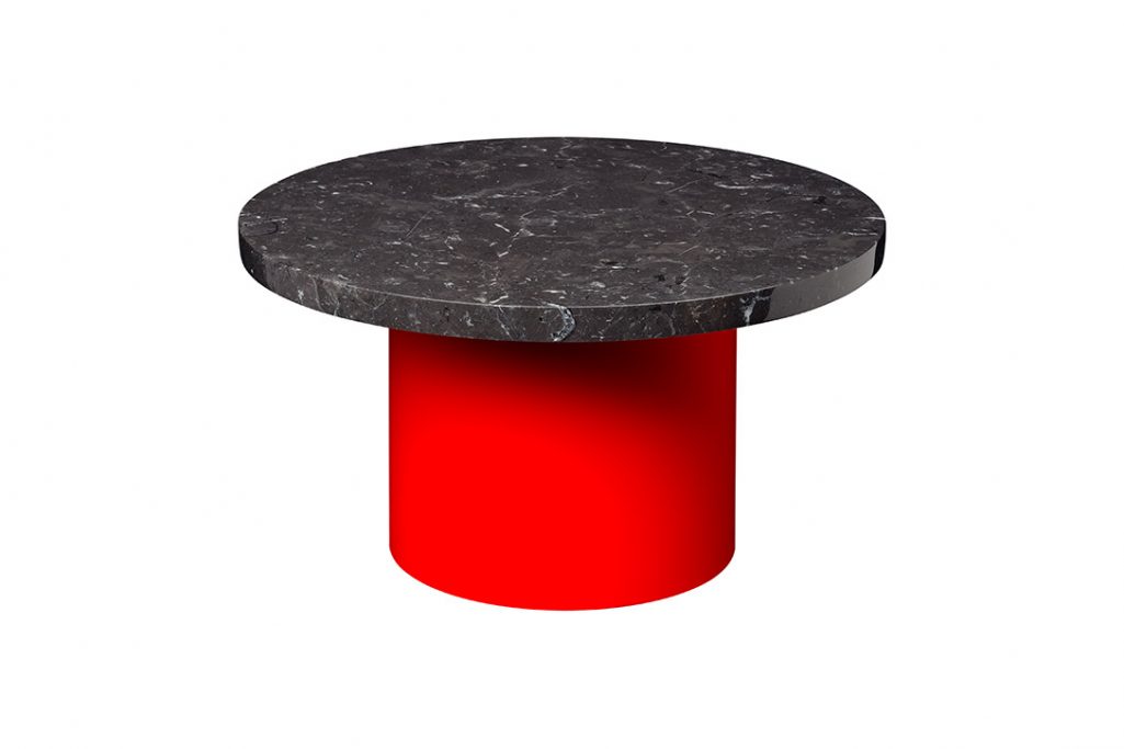 e15 enoki side table nero marquina and neon red