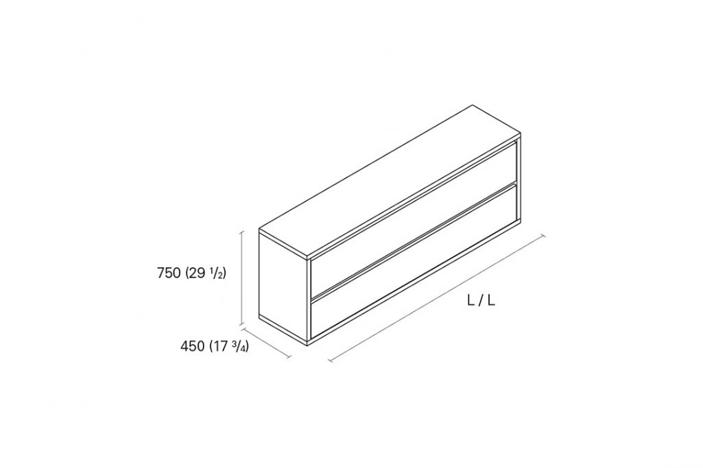 line drawing and dimensions for e15 imari dresser two drawer