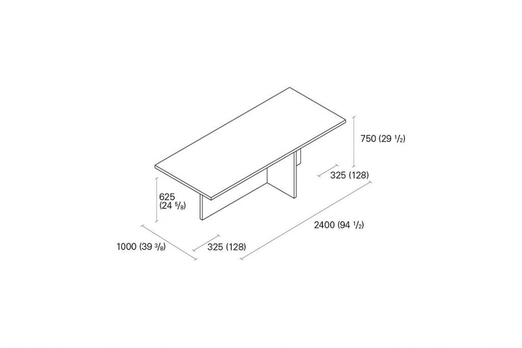 line drawing and dimensions for e15 zehn dining table 94 1/2"