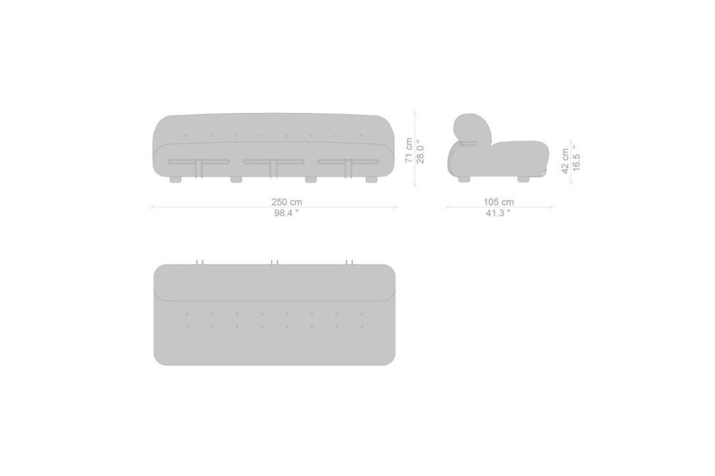 line drawing and dimensions for cassina three seater soriana sofa
