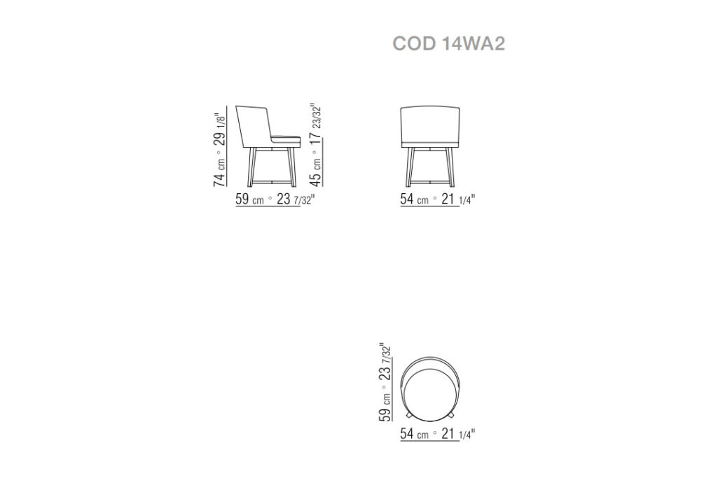 line drawing and dimensions for flexform feel good dining chair 14WA2