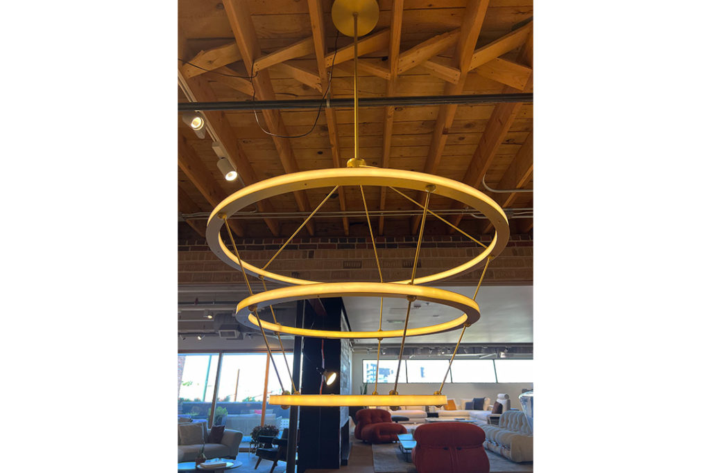 roll & hill halo pendant light 3 rings brushed brass