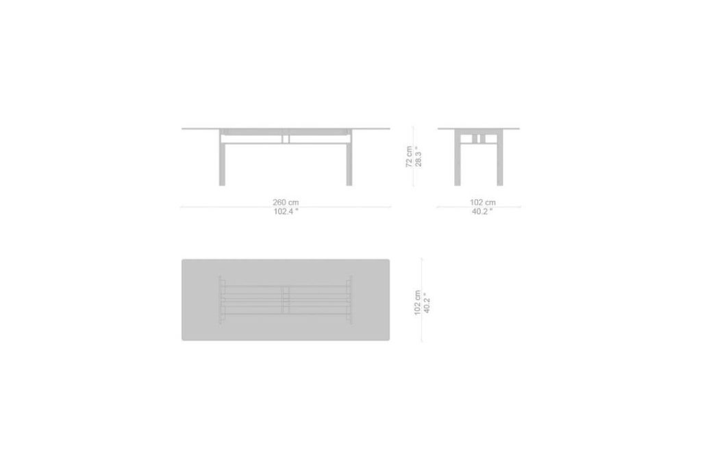 line drawing and dimensions for a cassina doge dining table