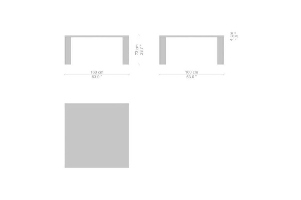line drawing and dimensions for a cassina ordinal dining table