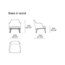 line drawing and dimensions for poliform jane armchair wood base