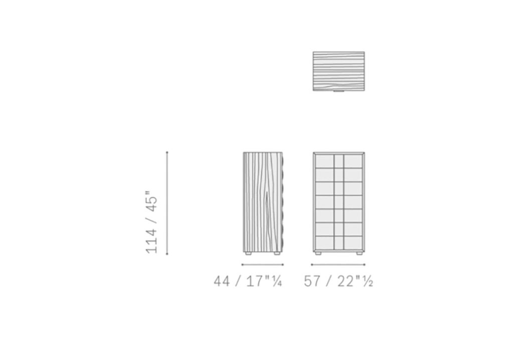 line drawing and dimensions for a poltrona frau obi tall boy