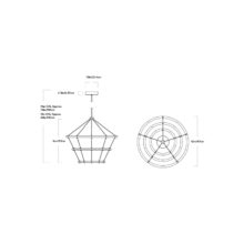 line drawing and dimensions for roll & hill halo pendant light 3 rings