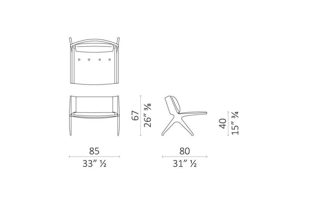 line drawing and dimensions for a ceccotti collezioni dc90 armchair
