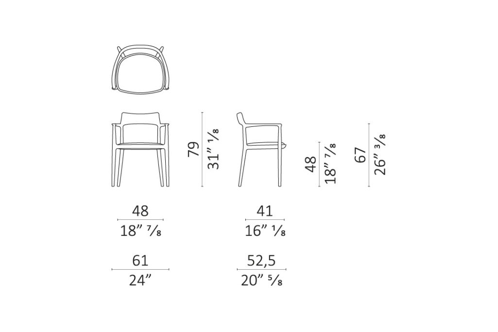 ine drawing and dimensions for a ceccotti collezioni janine chair