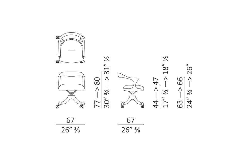 line drawing and dimensions for a ceccotti collezioni marlowe office chair