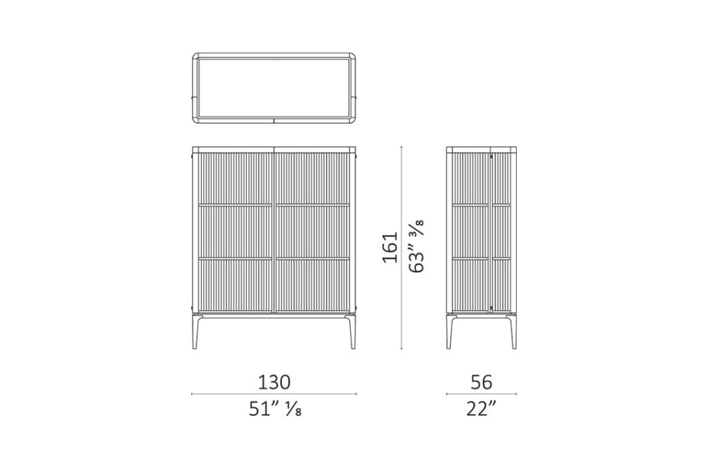 line drawing and dimensions for a ceccotti collezioni neverfull high cabinet
