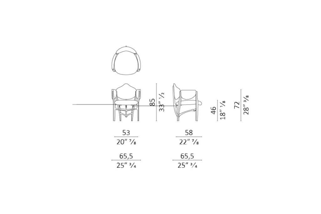line drawing and dimensions for a ceccotti collezioni stellage 52 armchair
