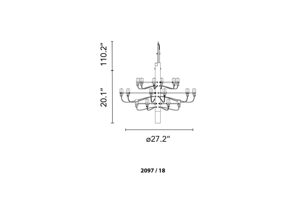 line drawing and dimensions for a flos 2097 chandelier 18-bulb