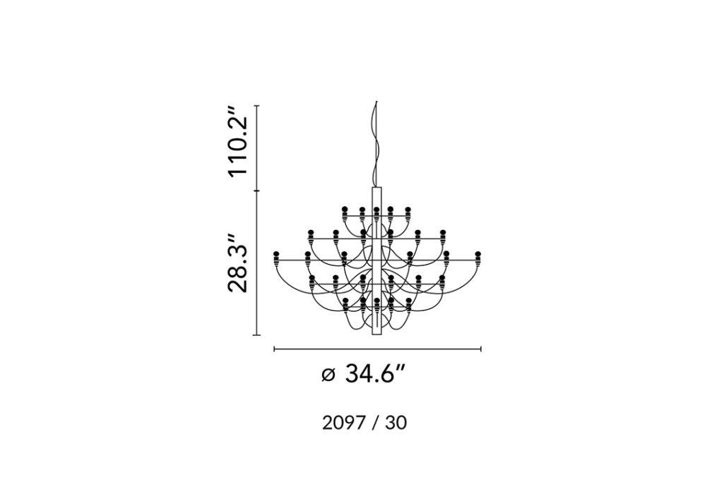 line drawing and dimensions for a flos 2097 chandelier 30-bulb