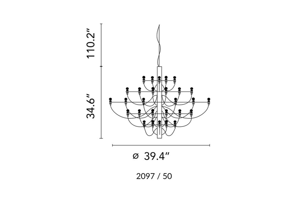 line drawing and dimensions for a flos 2097 chandelier 50-bulb
