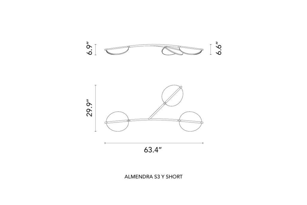 line drawing and dimensions for a flos almendra organic s3 pendant light short