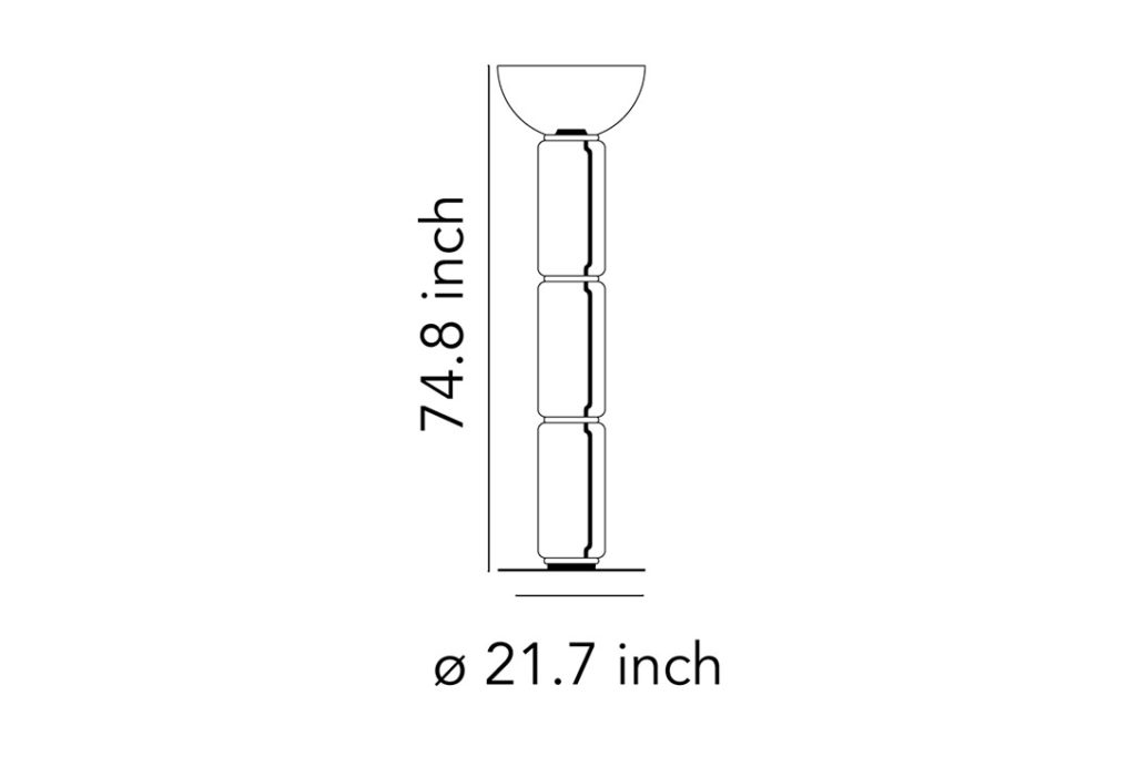 line drawing and dimensions for a flos noctambule floor lamp big base 3 high cylinders and bowl