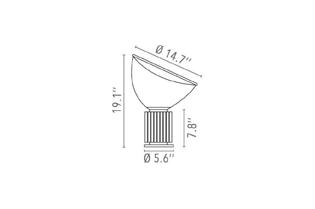 line drawing and dimensions for flos taccia table lamp small