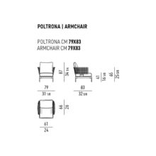 line drawing and dimensions for a minotti patio small outdoor armchair