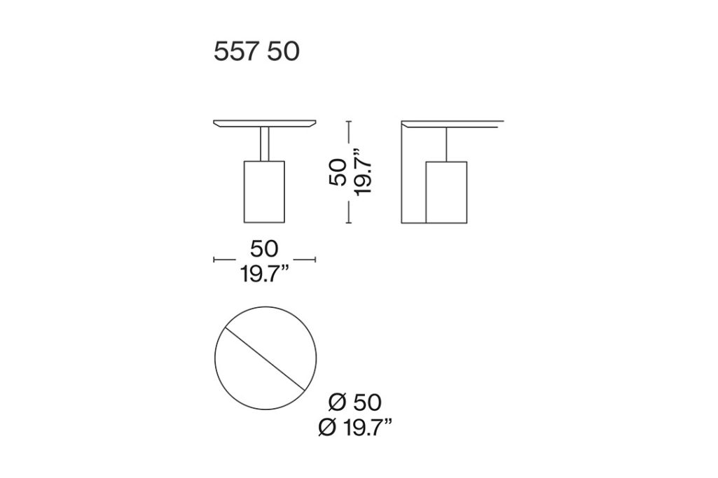 line drawing and dimensions for a cassina sengu low coffee table 557 50