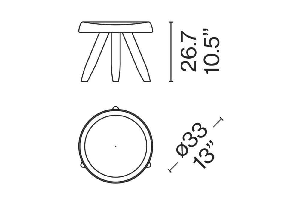 line drawing and dimensions for a cassina tabouret berger table