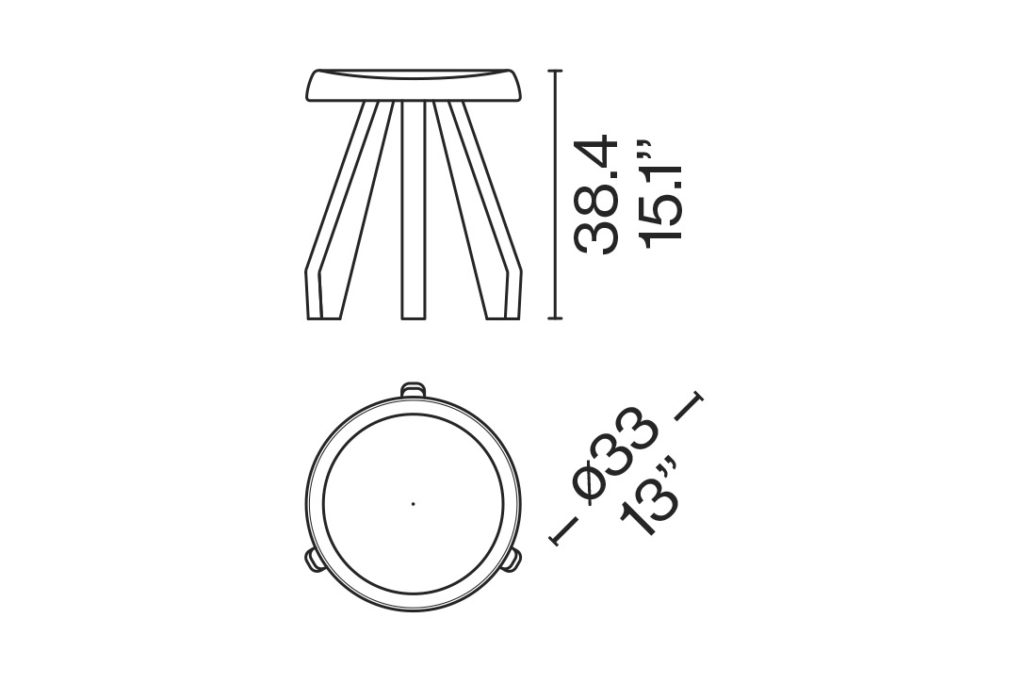 line drawing and dimensions for a cassina tabouret meribel table
