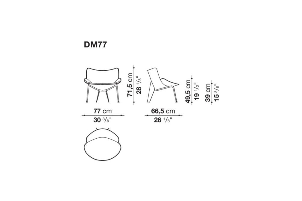 line drawing and dimensions for a b&b italia do-maru armchair