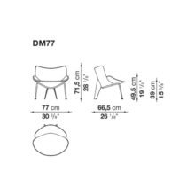 line drawing and dimensions for a b&b italia do-maru armchair