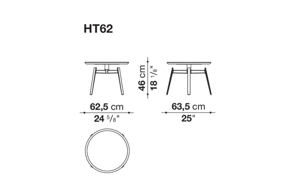 line drawing and dimensions for a b&b italia husk side table
