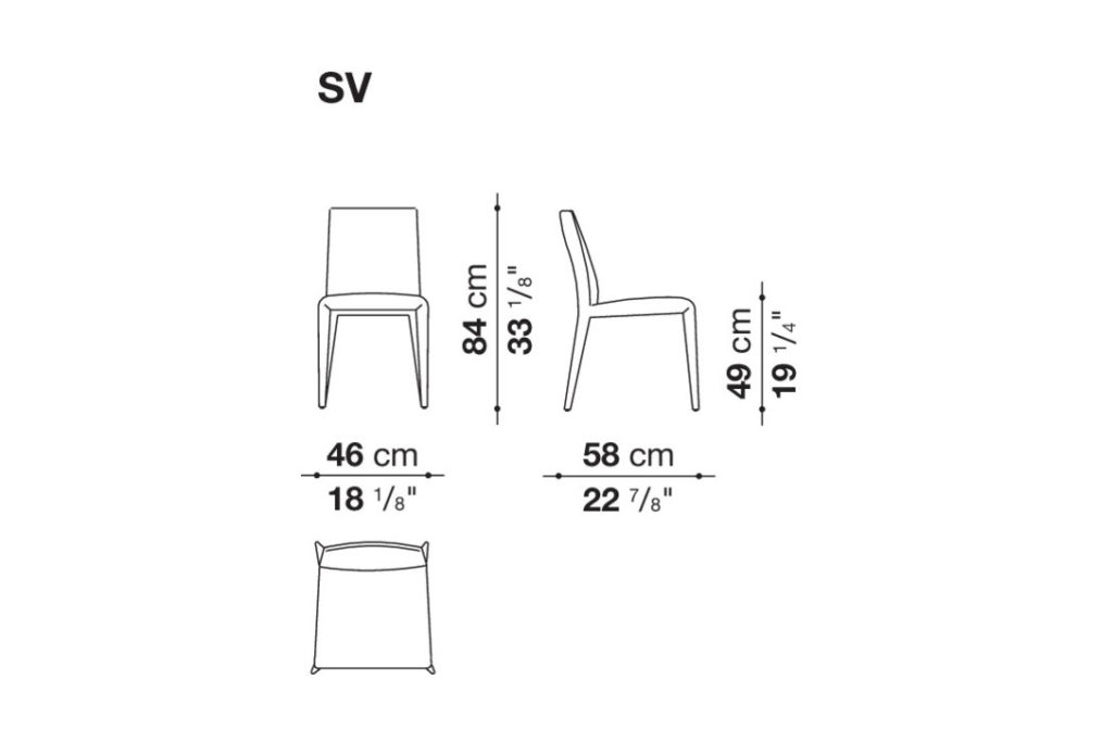 line drawing and dimensions for a b&b italia vol au vent large dining chair