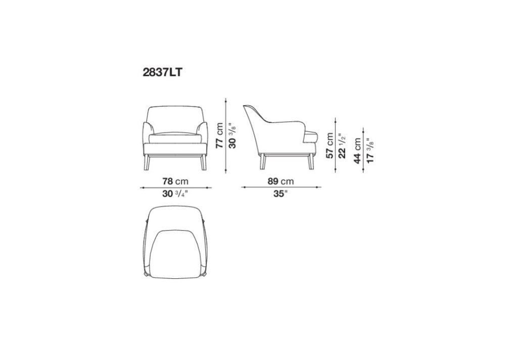 line drawing and dimensions for a maxalto febo armchair 2837LT