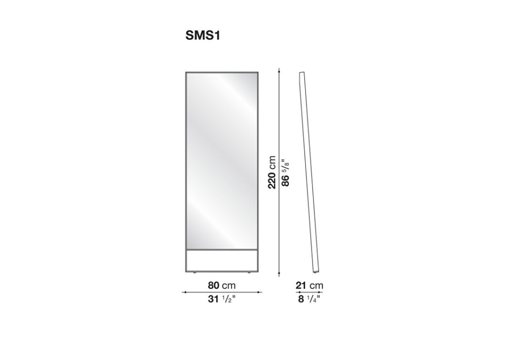 line drawing and dimensions for a maxalto psiche floor mirror SMS1