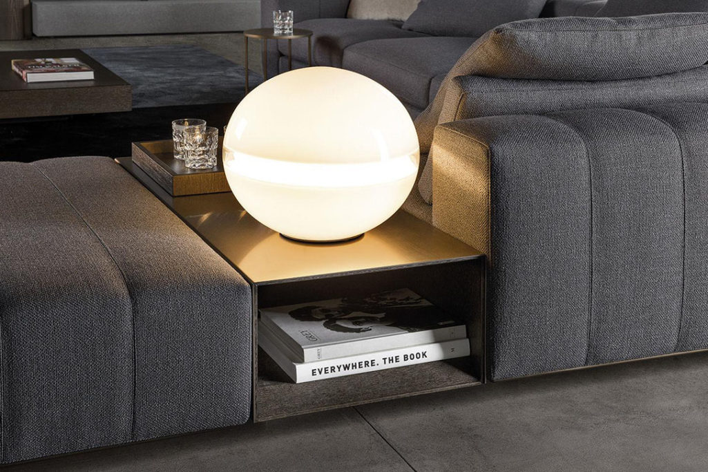 minotti gray coffee table and freeman sofa