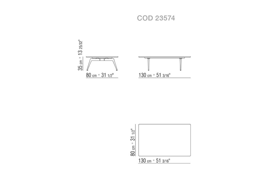 line drawing and dimensions for a flexform este coffee table