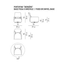 line drawing and dimensions for a minotti portofino bergere