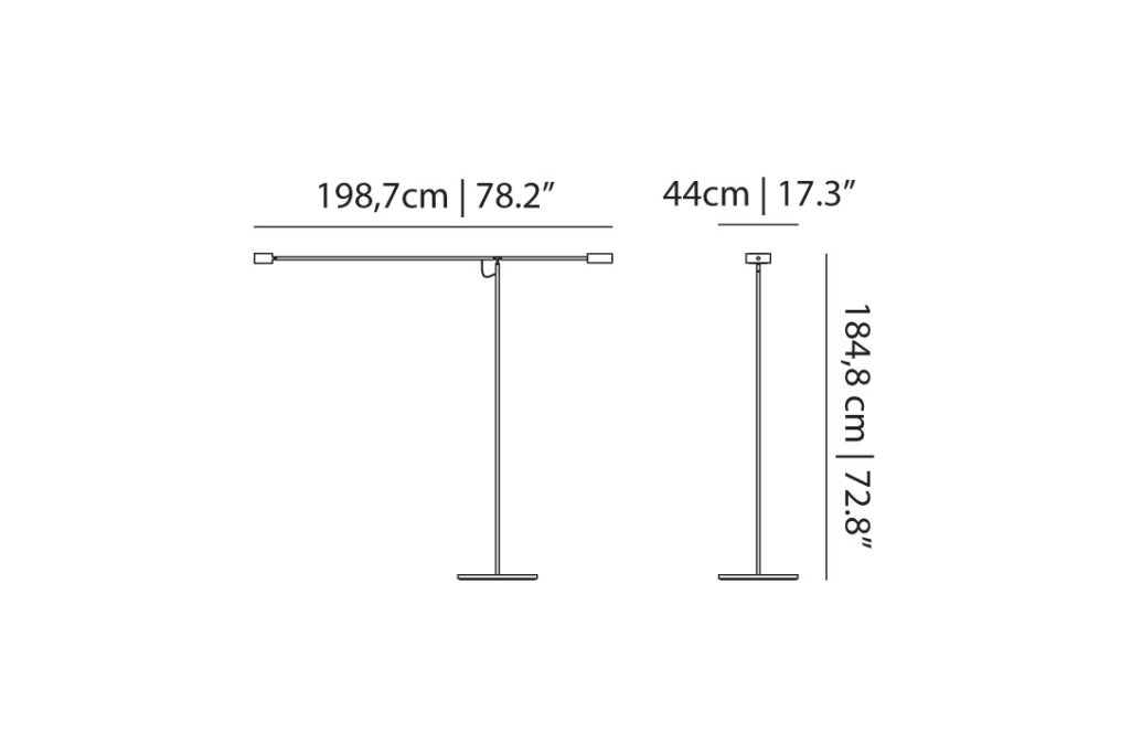 line drawing and dimensions for a moooi t-lamp floor lamp